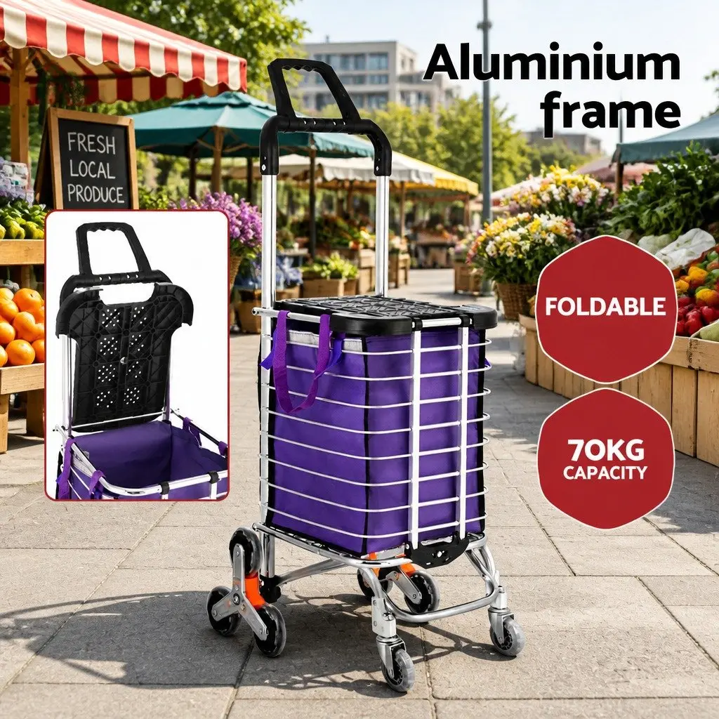 Purple Foldable Trolley for Safe Grocery Trips