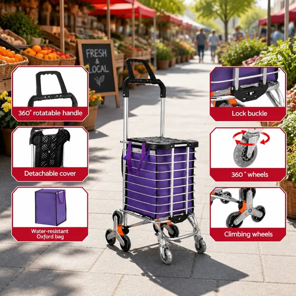Purple Foldable Trolley for Safe Grocery Trips