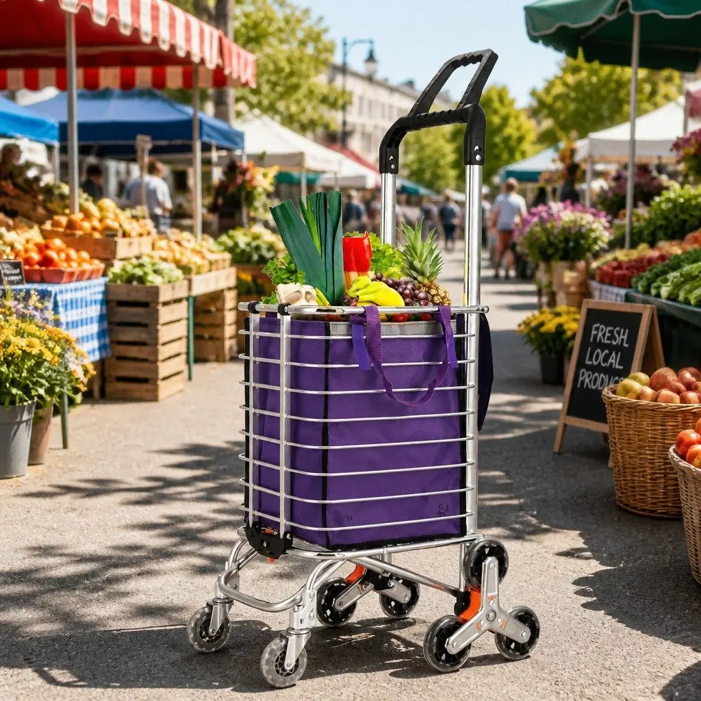 Purple Foldable Trolley for Safe Grocery Trips