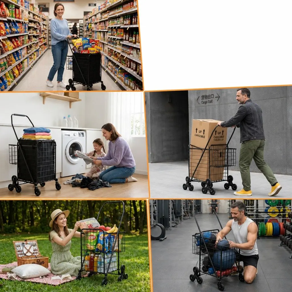 Folding Shopping Trolley Cart Utility Stair Climbing Black Lightweight Compact