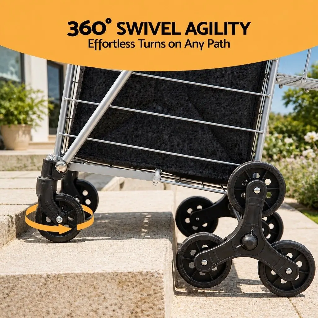 Folding Shopping Trolley Utility Cart Silver for Grocery Shopping 54cm x 54cm x 99cm