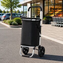 Shopping Trolley Cart Foldable 45kg Capacity Black Kitchen Dining Grocery Basket