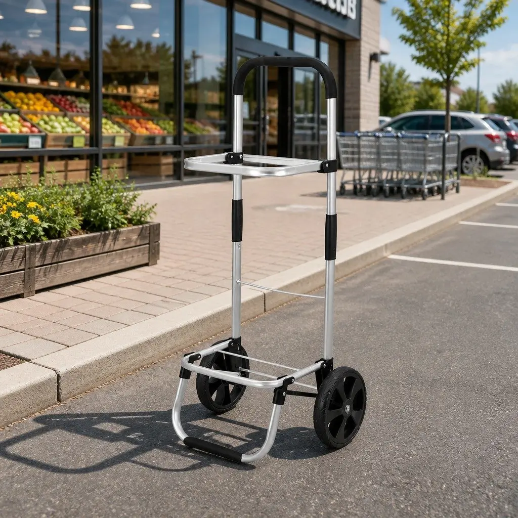 Shopping Trolley Cart Foldable 45kg Capacity Black Kitchen Dining Grocery Basket