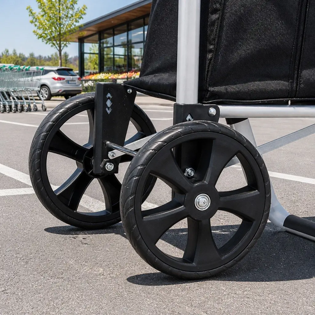 Shopping Trolley Cart Foldable 45kg Capacity Black Kitchen Dining Grocery Basket