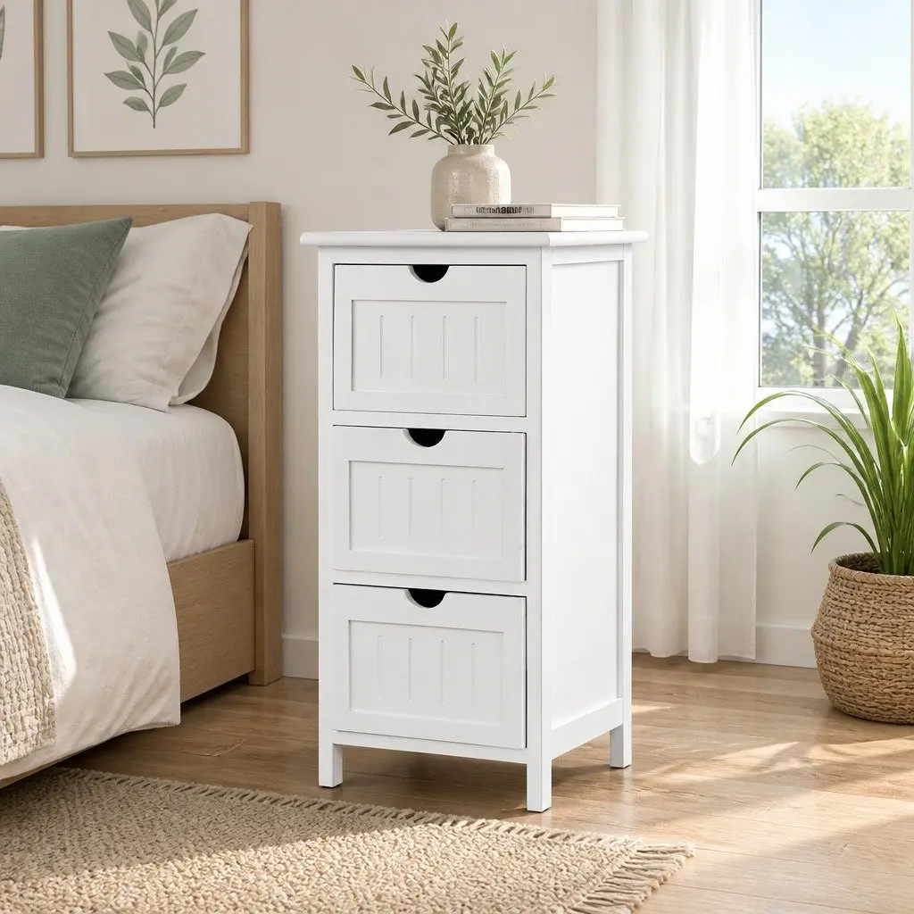 White 3-Drawer Cabinet for Bedside Organization