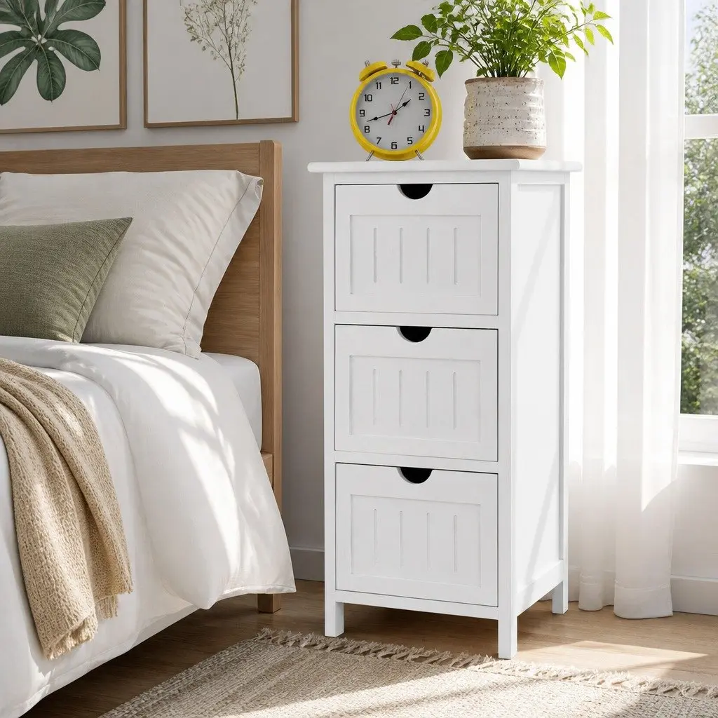 White 3-Drawer Cabinet for Bedside Organization