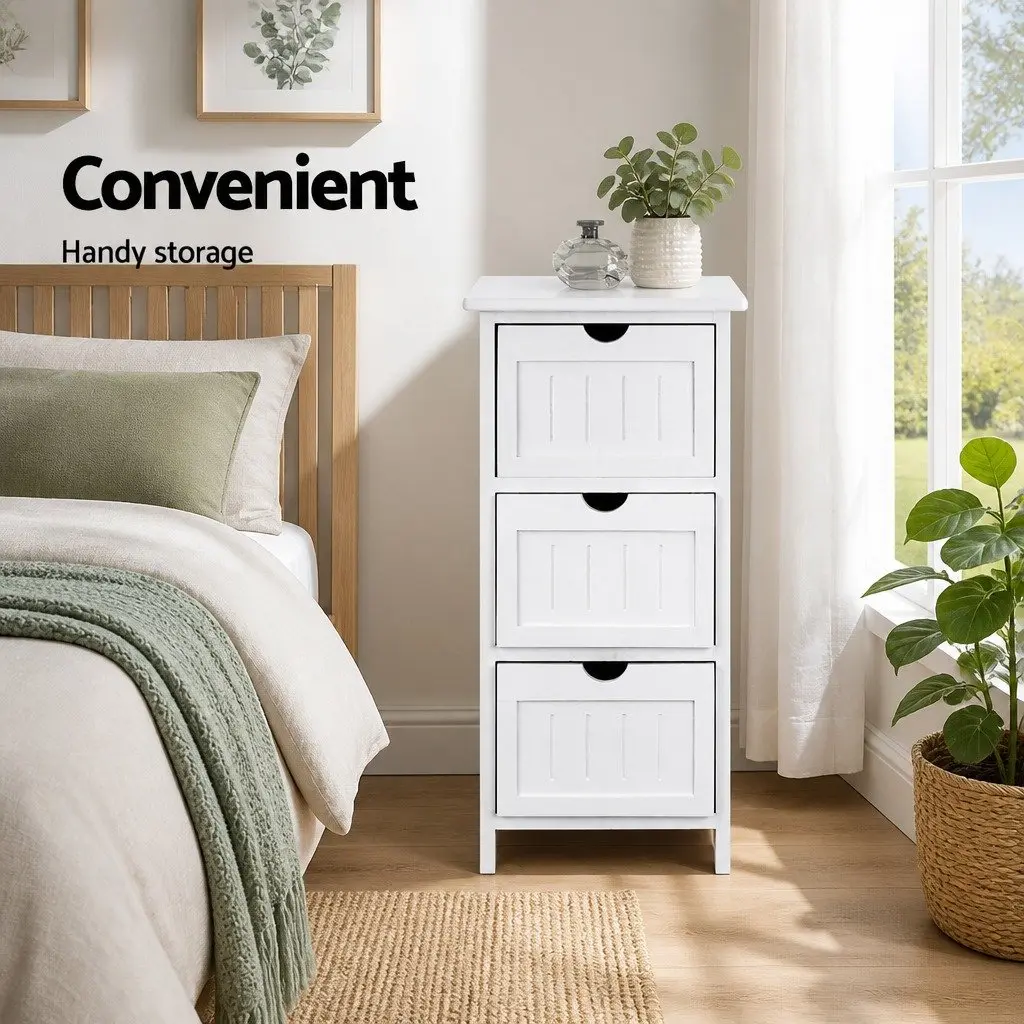 White 3-Drawer Cabinet for Bedside Organization