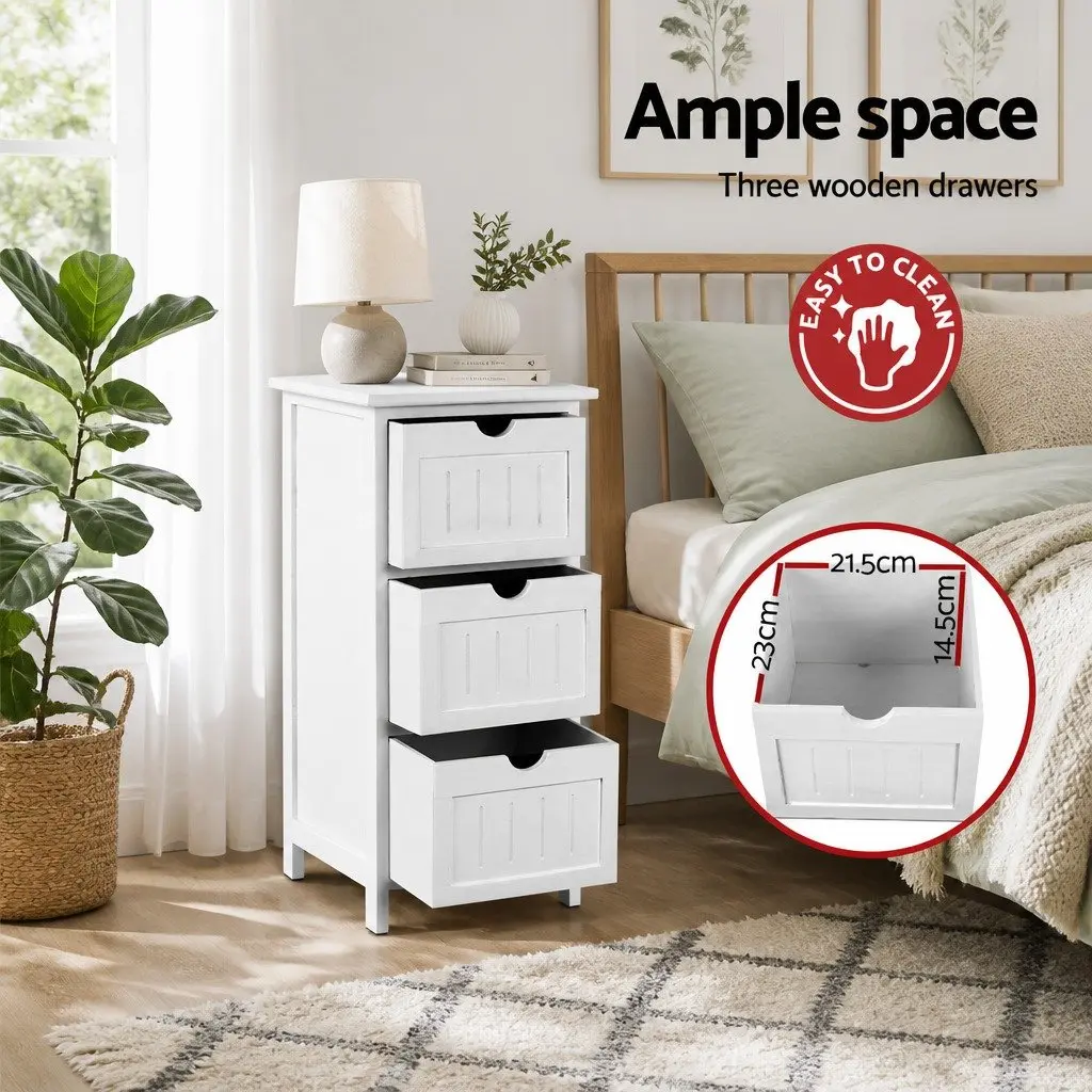 White 3-Drawer Cabinet for Bedside Organization