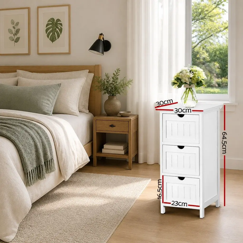White 3-Drawer Cabinet for Bedside Organization