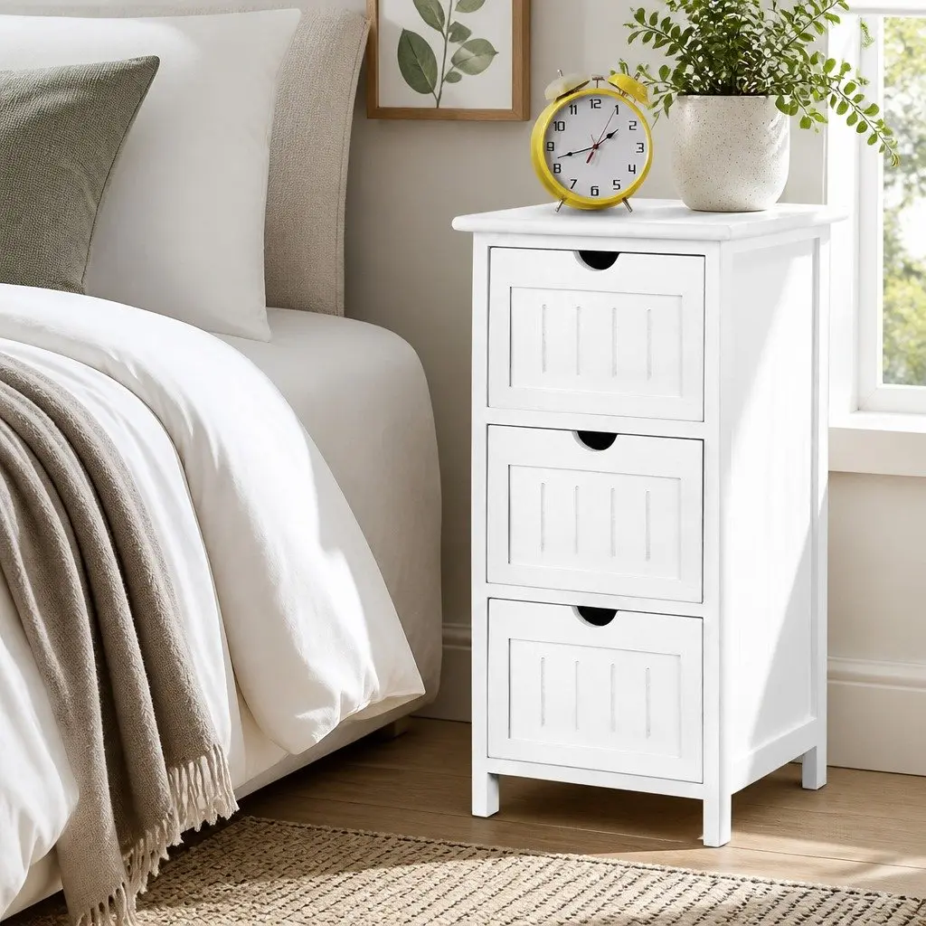 White 3-Drawer Cabinet for Bedside Organization