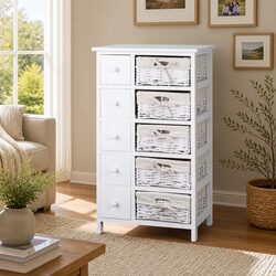 Reliable White Storage Cabinet with Drawers and Baskets