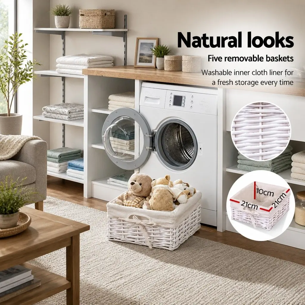 5 Drawer White Storage Cabinet with Removable Baskets for Bedroom Organization