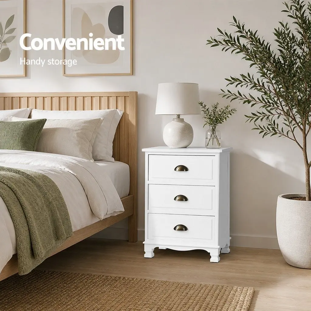 Bedside Table Vintage Storage Cabinet 3 Drawers White