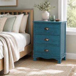 Charming 3-Drawer Vintage Blue Nightstand with Quality Build