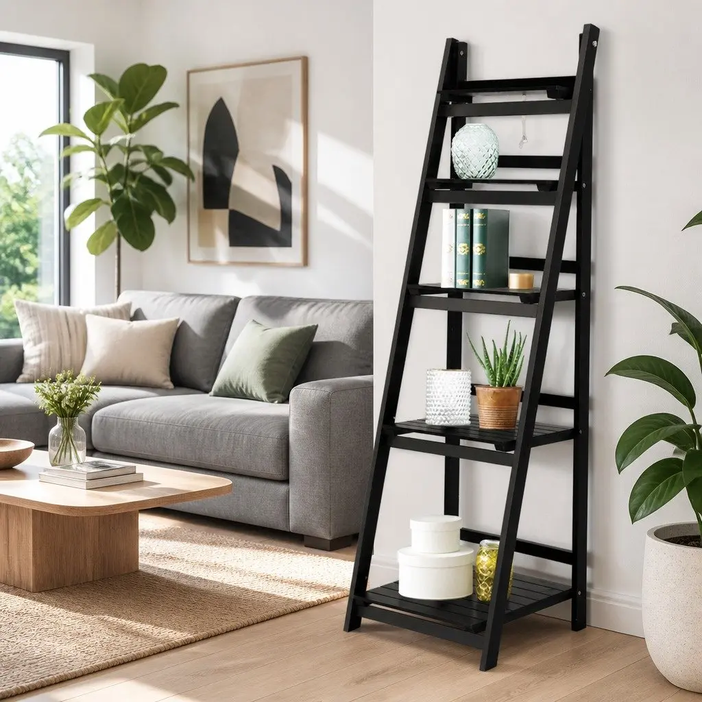 5-Tier Ladder Shelf Freestanding Bookcase Storage Display Stand Coffee