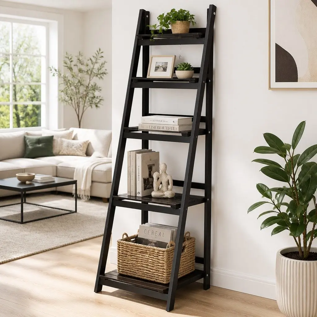 5-Tier Ladder Shelf Freestanding Bookcase Storage Display Stand Coffee