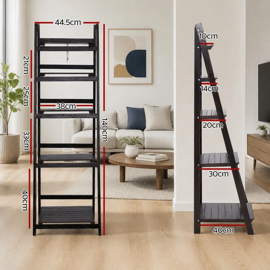 5-Tier Ladder Shelf Freestanding Bookcase Storage Display Stand Coffee