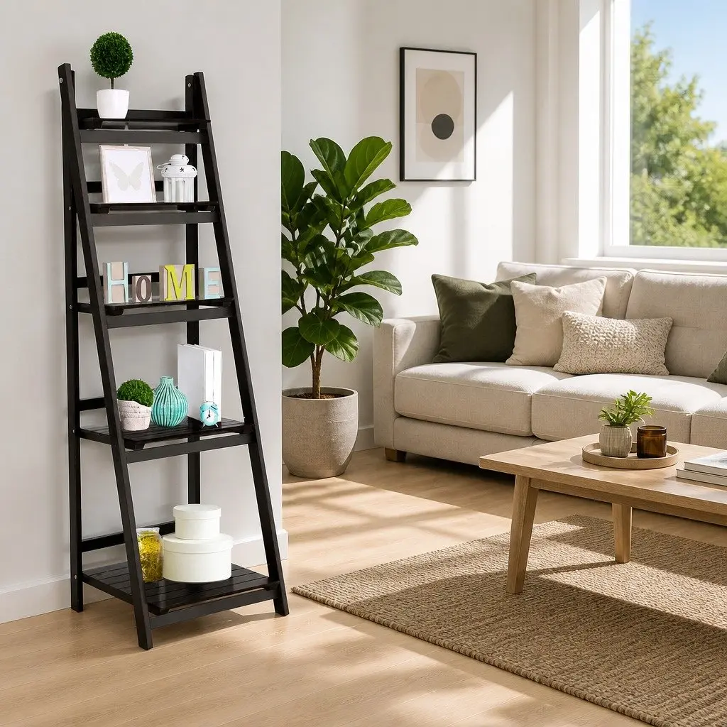 5-Tier Ladder Shelf Freestanding Bookcase Storage Display Stand Coffee