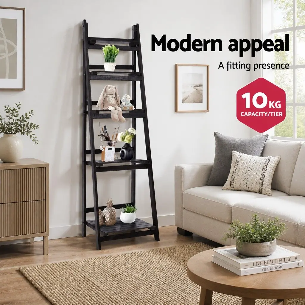 5-Tier Ladder Shelf Freestanding Bookcase Storage Display Stand Coffee