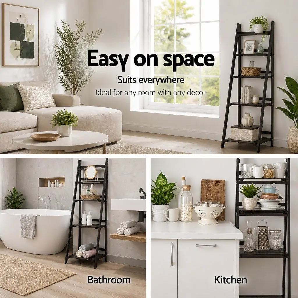 5-Tier Ladder Shelf Freestanding Bookcase Storage Display Stand Coffee