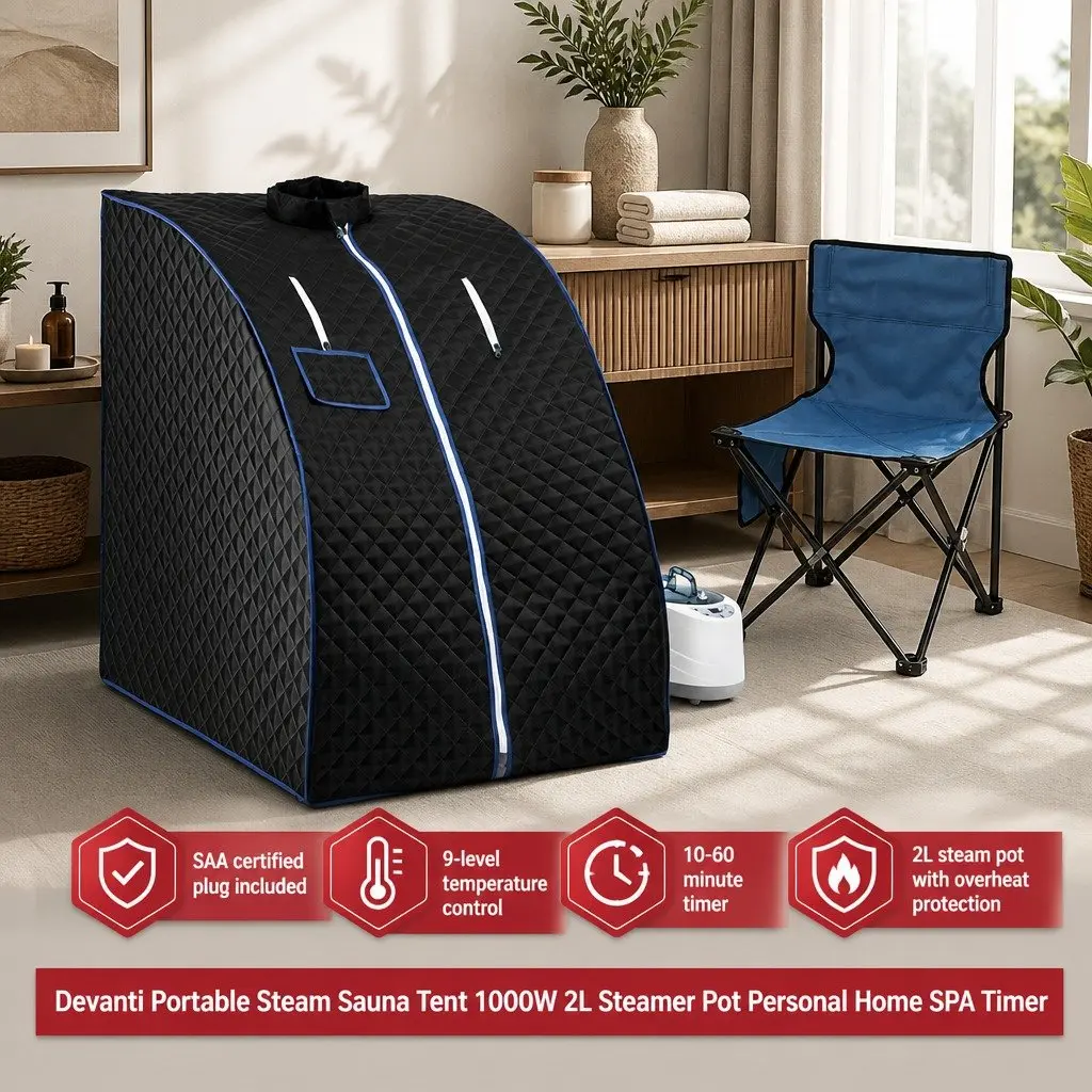 Portable Steam Sauna Tent Home Spa 2L Steam Pot 1000W Grey 9 Piece Set