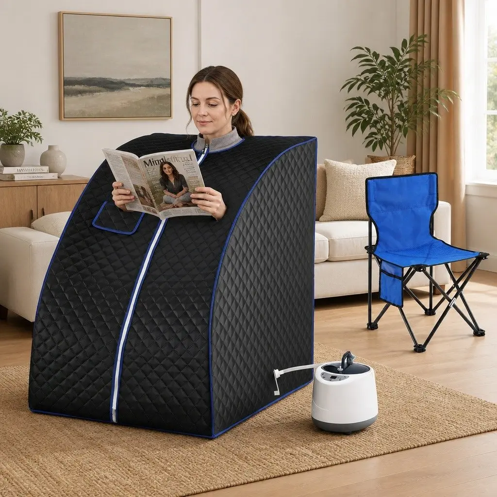 Portable Steam Sauna Tent Home Spa 2L Steam Pot 1000W Grey 9 Piece Set