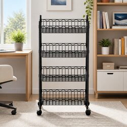 4-Tier Shelving Unit Adjustable Garage Storage Kitchen Rack Trolley with Wheels