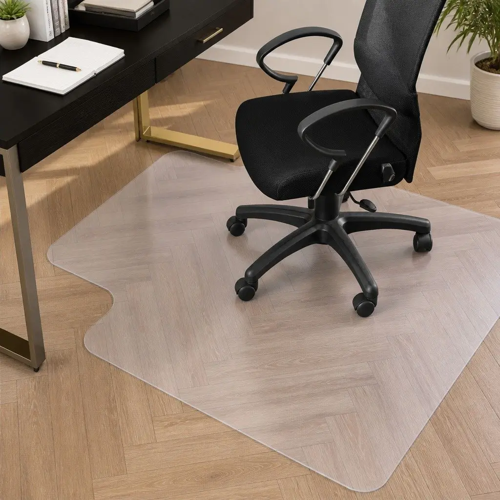 Chair Mat PVC Floor Protector 135cm x 114cm Black Clear