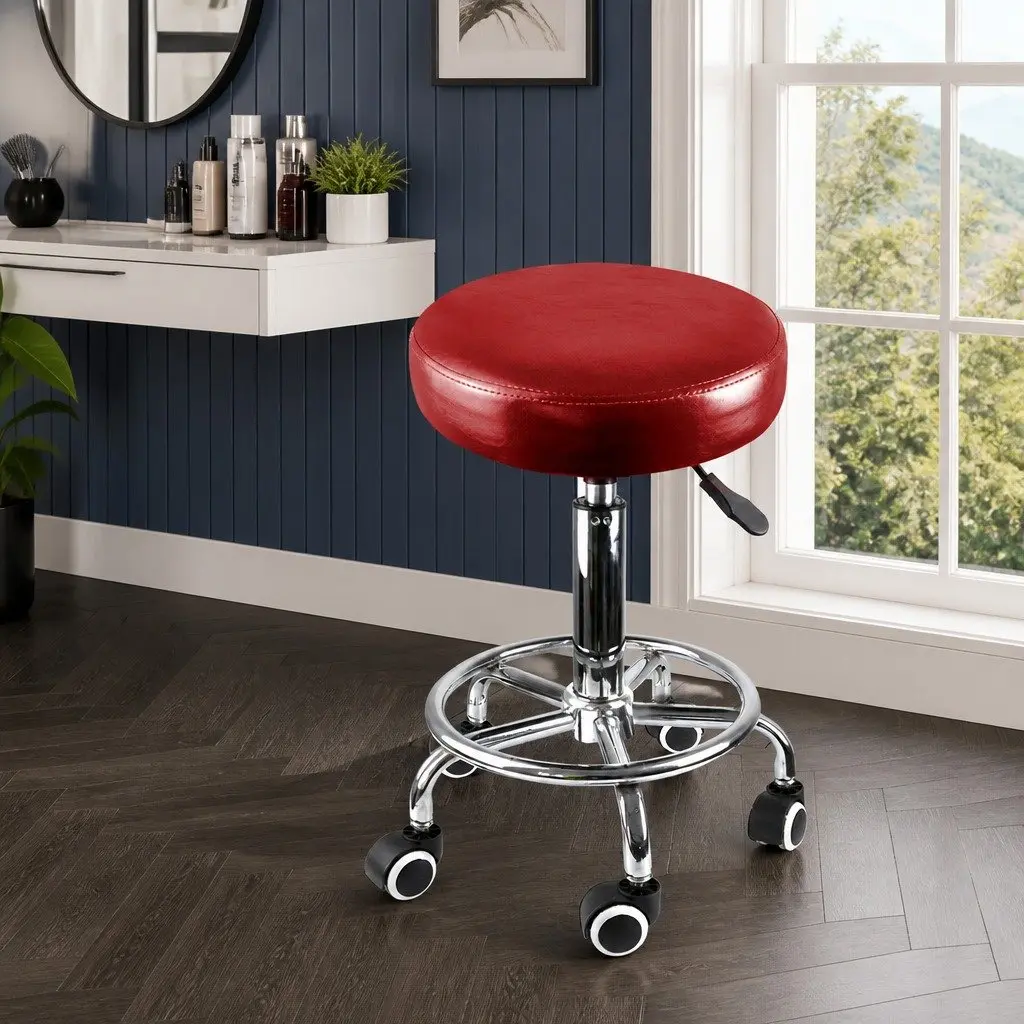 Swivel Salon Stool Barber Chair Gas Lift Height Adjustment Red