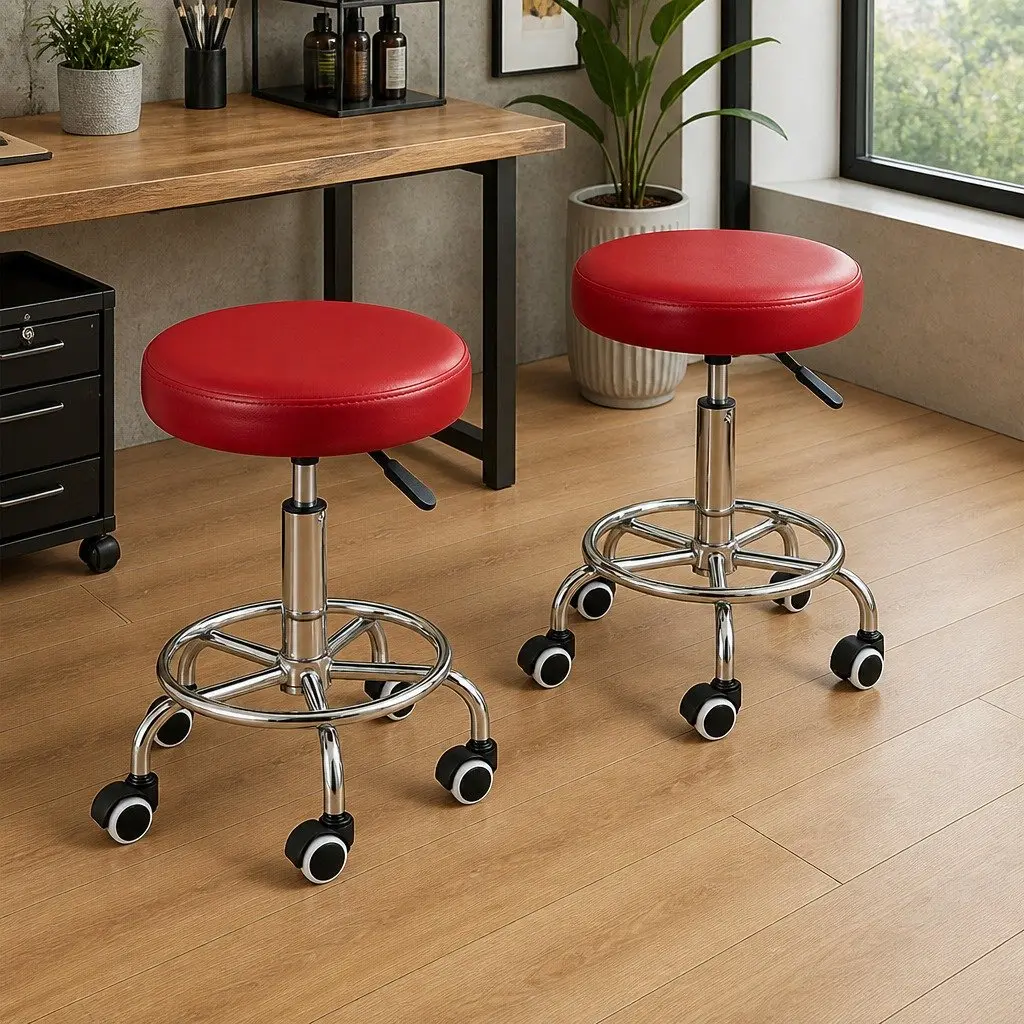 Swivel Salon Stool Barber Chair Gas Lift Height Adjustment Red