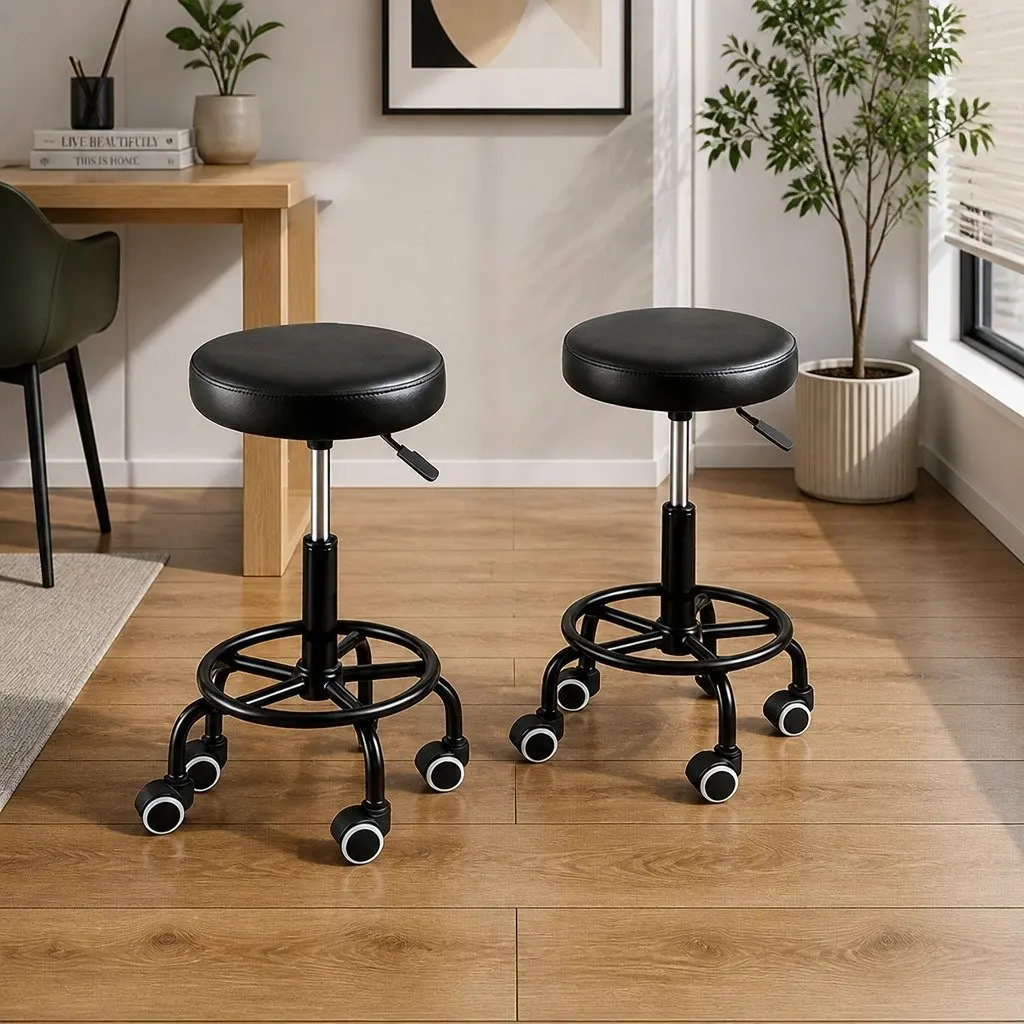 Salon Swivel Bar Stools Adjustable Height 360 Rotation Black
