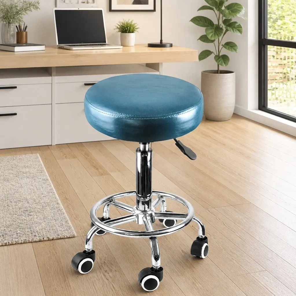 Bar Stools Salon Swivel Stool Teal PU Leather Seat Office Spa Massage Room Stool