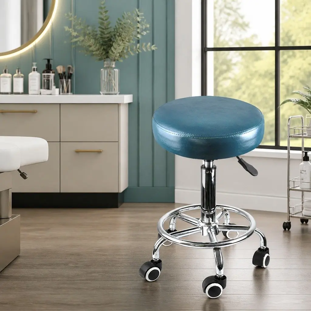 Bar Stools Salon Swivel Stool Teal PU Leather Seat Office Spa Massage Room Stool