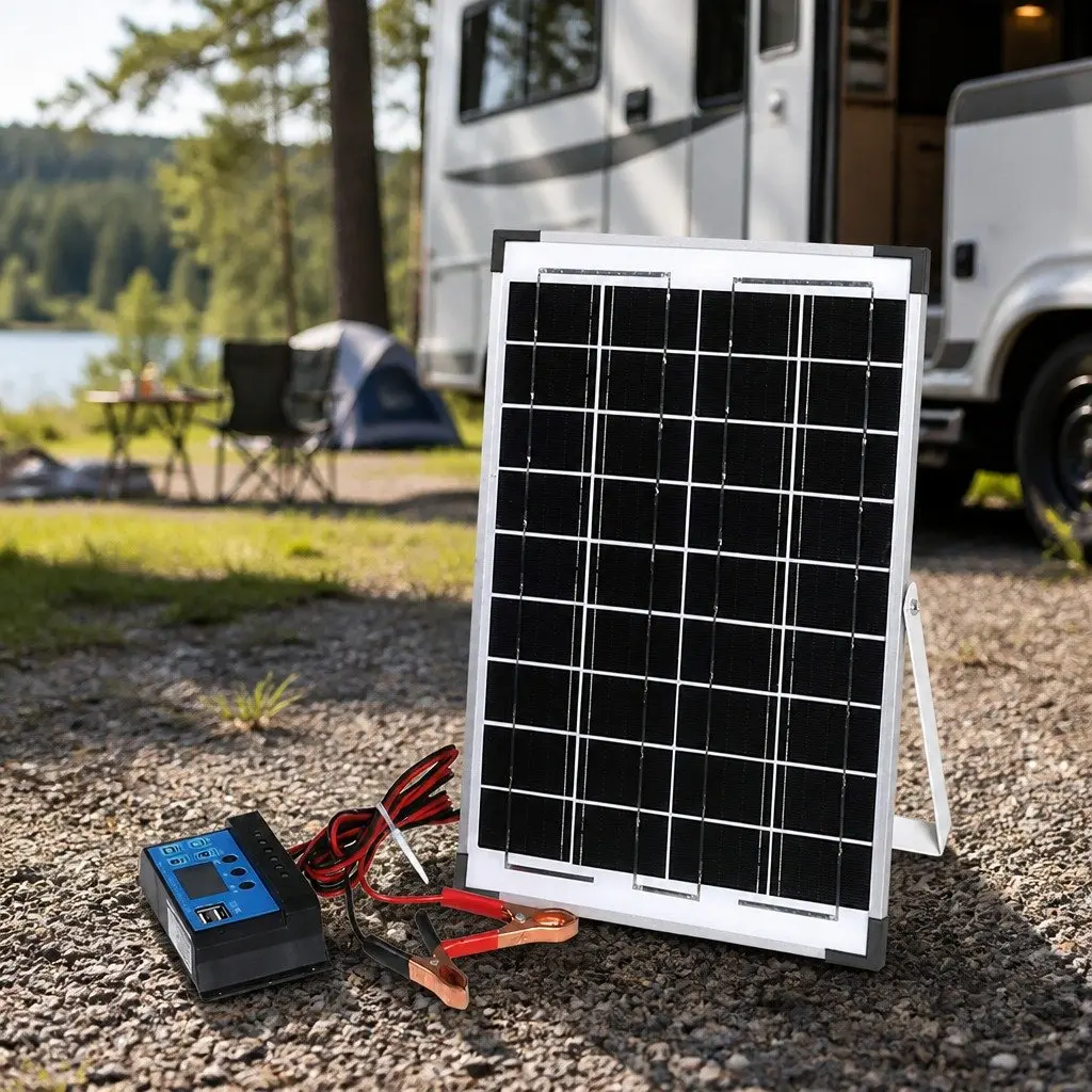 Monocrystalline Solar Panel Kit Portable USB Charger 10W 12V for Caravan Camping Silver Black