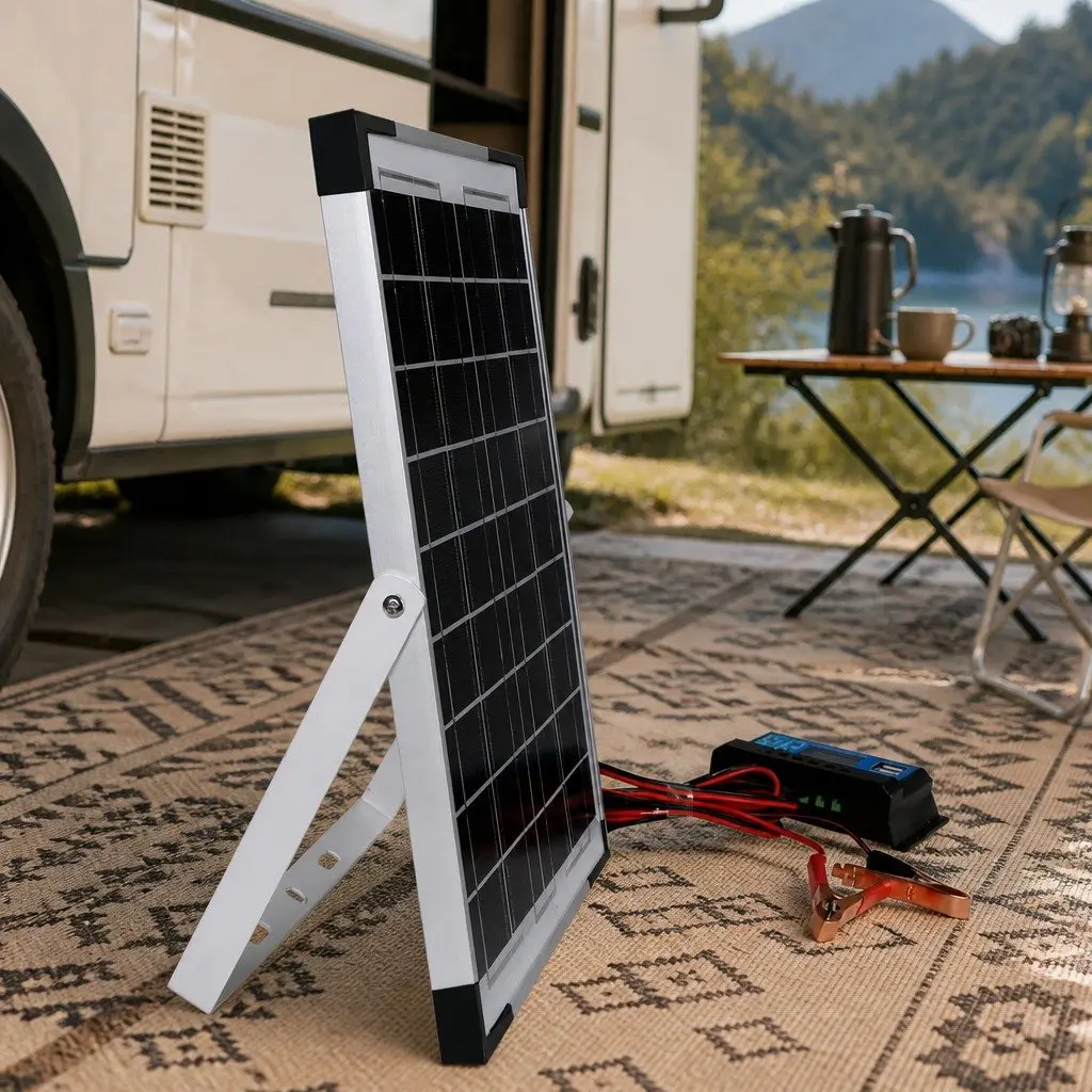 Monocrystalline Solar Panel Kit Portable USB Charger 10W 12V for Caravan Camping Silver Black