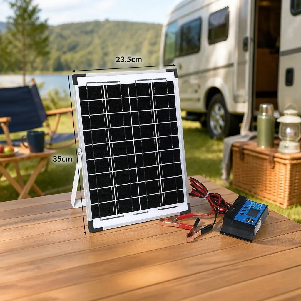 Monocrystalline Solar Panel Kit Portable USB Charger 10W 12V for Caravan Camping Silver Black