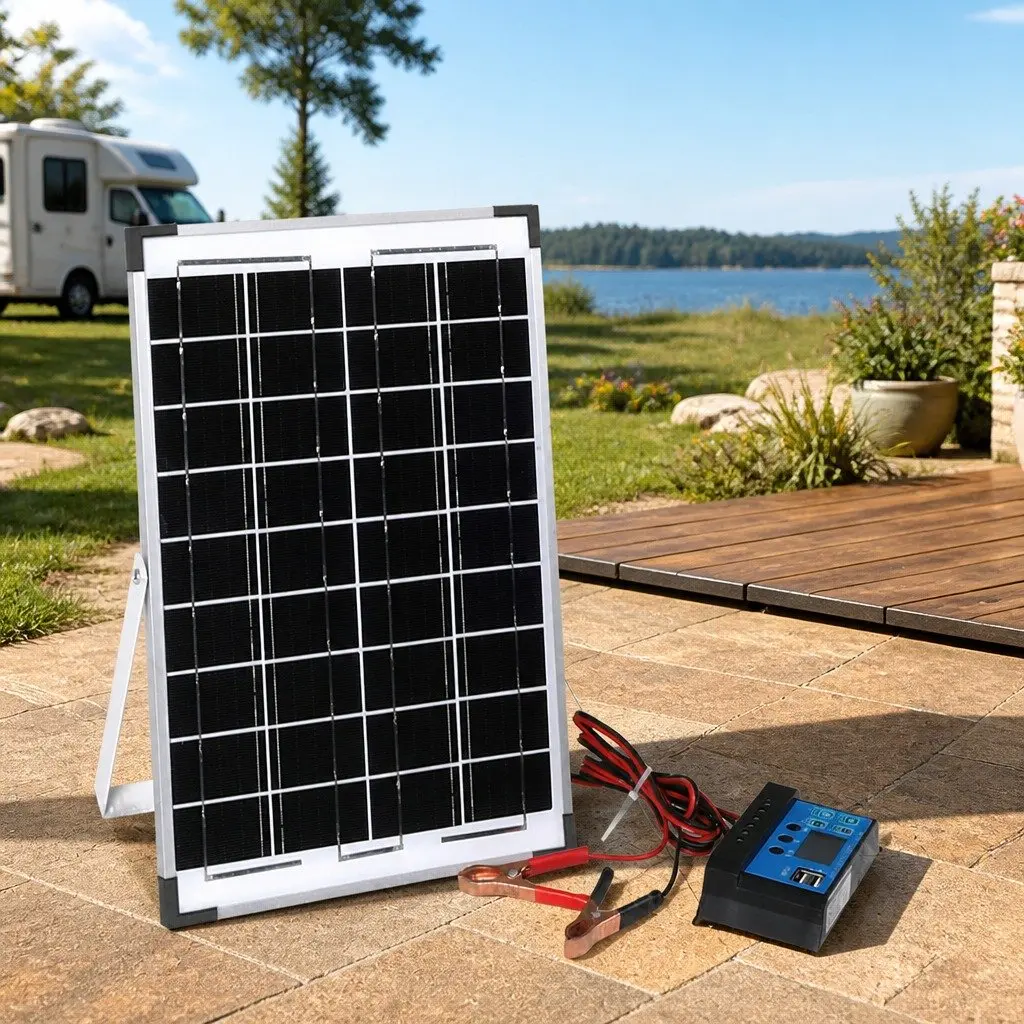 Monocrystalline Solar Panel Kit Portable USB Charger 10W 12V for Caravan Camping Silver Black