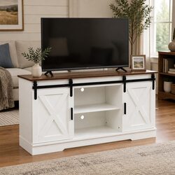 TV Cabinet Entertainment Unit Sliding Barn Door Storage Wooden Stand Media