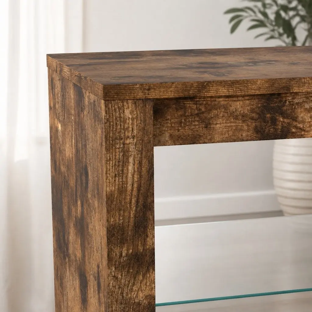TV Stand Cabinet Storage Entertainment Unit with Glass Display Shelves 140cm Oak