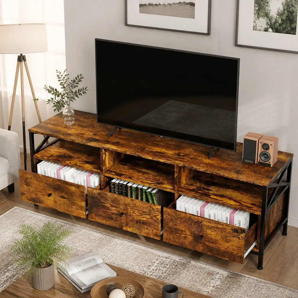TV Stand Cabinet Industrial Entertainment Unit 147cm Brown