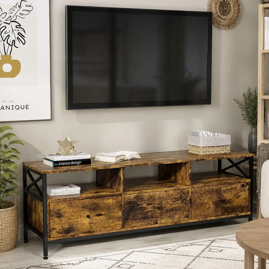 TV Stand Cabinet Industrial Entertainment Unit 147cm Brown