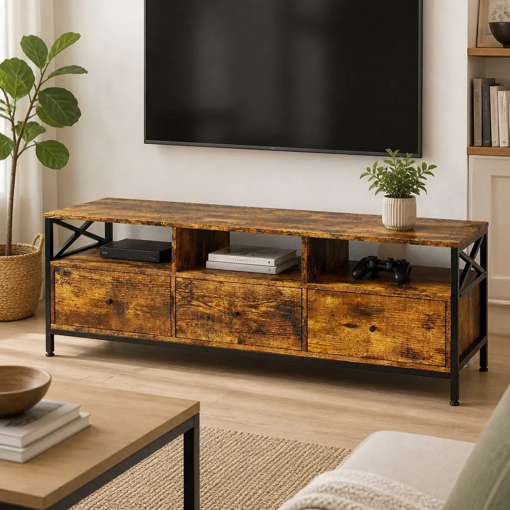 TV Stand Cabinet Industrial Entertainment Unit 147cm Brown