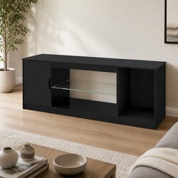 Practical Black TV Stand with LED Lights and Ample Storage
