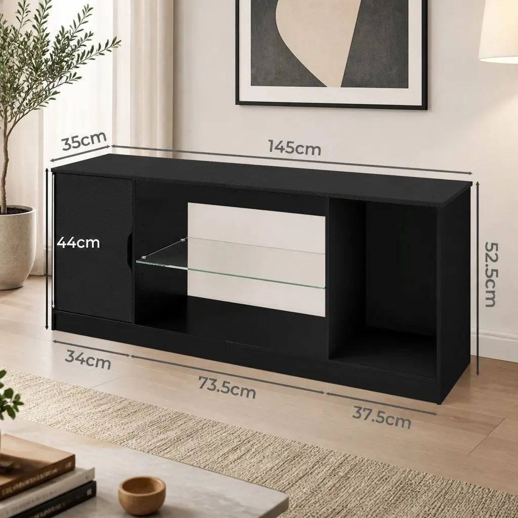 TV Stand Storage Cabinet 140cm Black LED Entertainment Unit Living Room Media