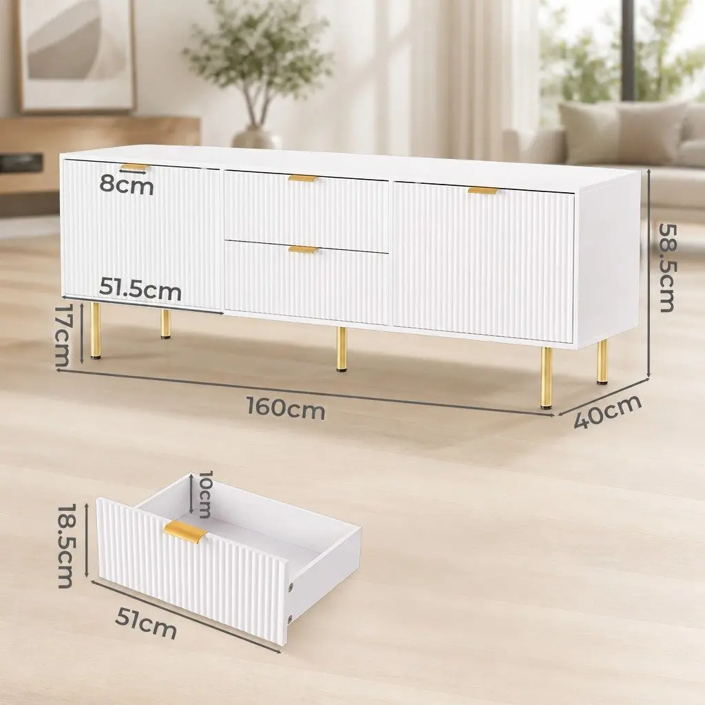 TV Entertainment Unit Cabinet Storage Doors 160cm White Living Room