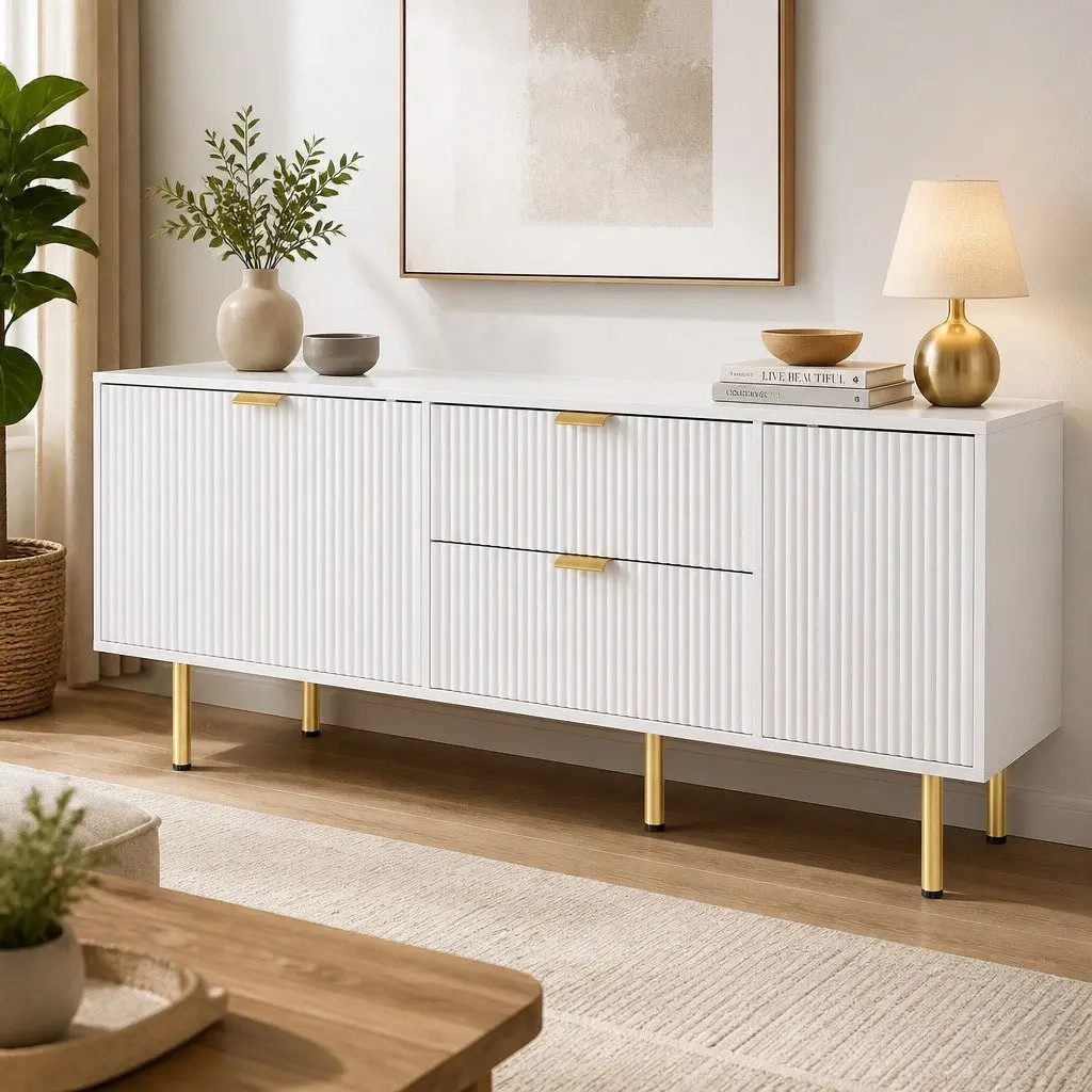 TV Entertainment Unit Cabinet Storage Doors 160cm White Living Room