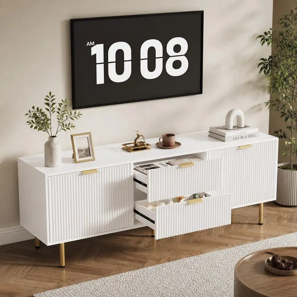 TV Entertainment Unit Cabinet Storage Doors 160cm White Living Room