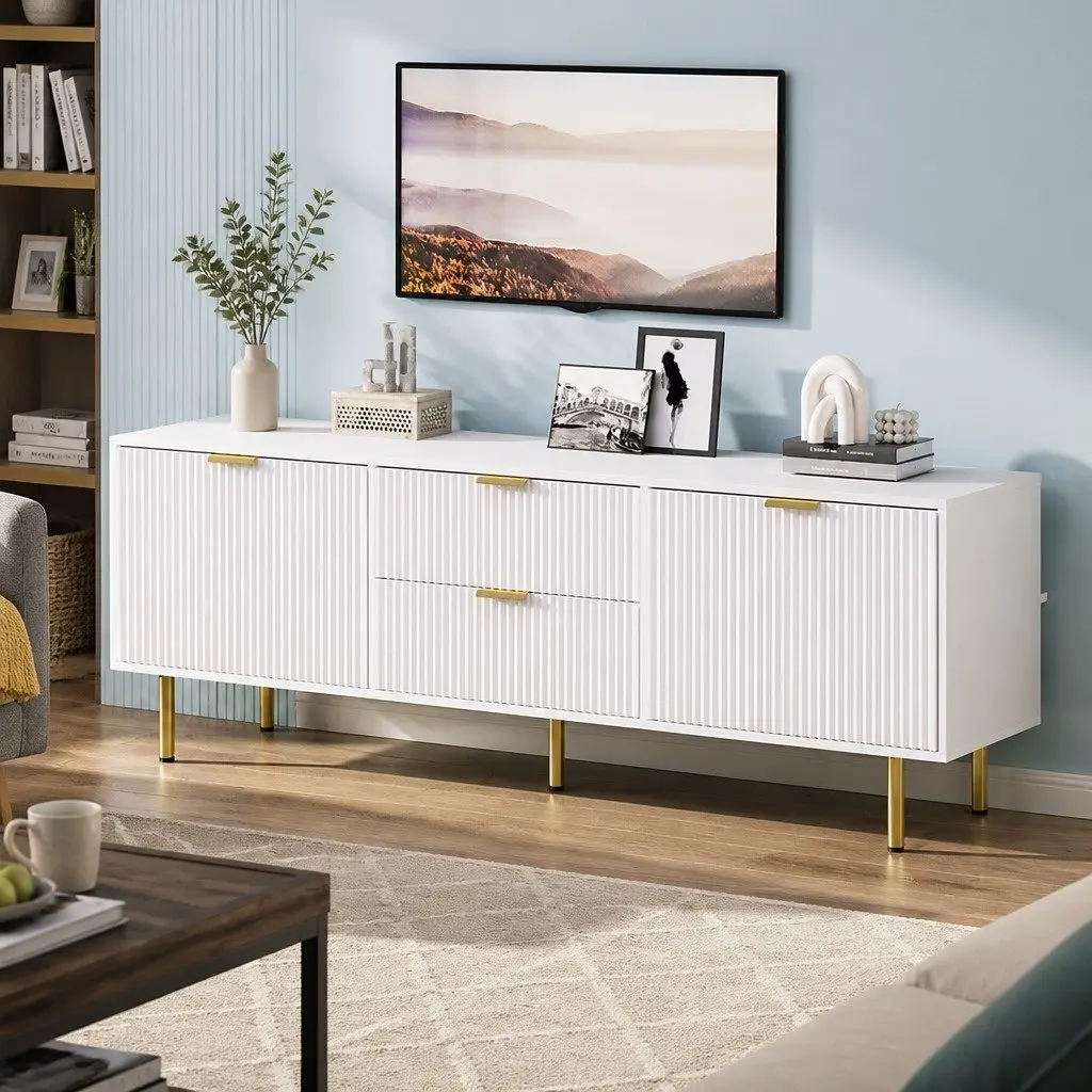 TV Entertainment Unit Cabinet Storage Doors 160cm White Living Room