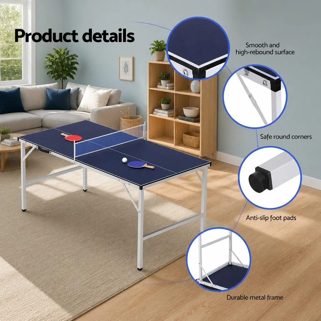 Table Tennis Table Portable Foldable Indoor Home Game Blue 152cm L x 76.5cm W x 71cm H