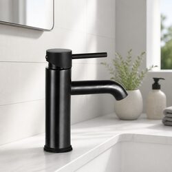 Durable Basin Mixer Tap: Black Finish and Brass Build